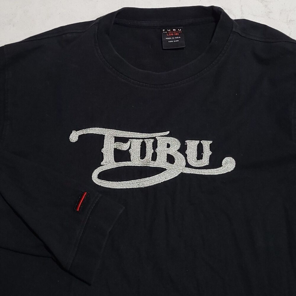 FUBU Black Long Sleeve Sz Youth L 16-18 Embroidered F.U.B.U. Logo Shirt Y2K VTG